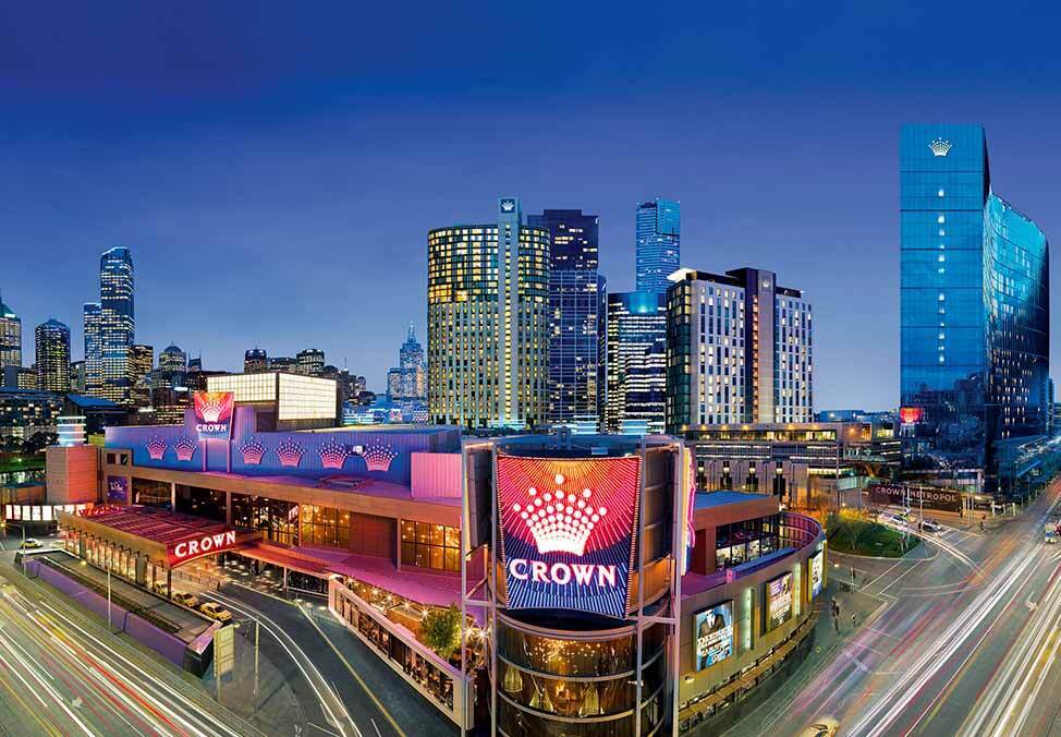 Exterior photo of the Crown Melbourne casino in Victoria