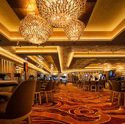 Crown Perth gaming room, with pokies visible in the background.